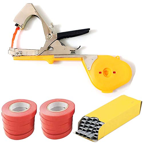 TLBL Máquina para Atar Plantas, Cinta para Atar vides, Herramienta para Atar Plantas agrícolas con 10 Rollos de Cinta y una Caja de Grapas, para Uvas, frambuesas, Tomates, Verduras y Flores Cover