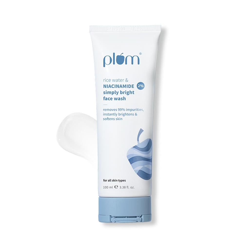 Plum Simply Bright 2% Niacinamide Face Wash With Rice Water | Brightens Skin | Softens & Smoothens Skin | Gentle & Non-Drying | Women & Men | 100% Vegan | 100 ml