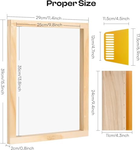 Image of Caydo Screen Printing Frame with Screen Printing Squeegee | for T-Shirts, Backpacks, Handbags DIY Printing, 10 x 14 Inch Wood Silk Screen with 110 White Mesh