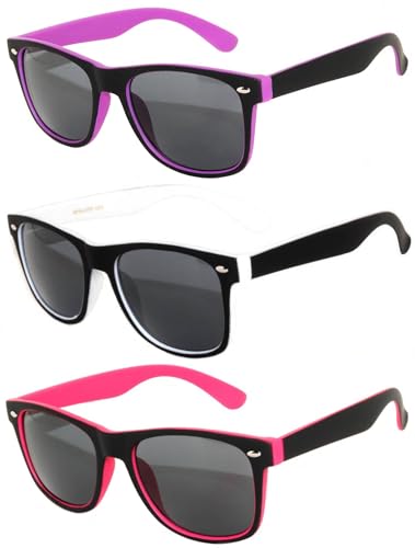 OWL 3 Pack - Retro Two Tone Vintage Smoke Lens Sunglasses Pink, White, Purple