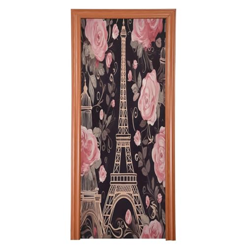 FLildon Paris Flowers Eiffel Tower Door Cover Decoration, Party Accessory Porch Decor for Festive Ornament Room Door Covers 32 x 79 Inch