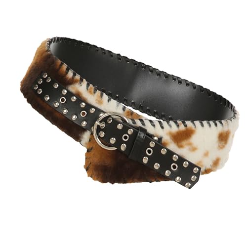 Rivet Studded Corset Adjustable Waistband Plush Patchworked Waist Belt Women Cincher Cool Western Belt for Casual Formal