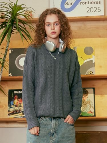 Mens Oversized Sweater Unisex Crewneck Cable Knit Sweater Pullover Aesthetic Streetwear Casual Sweaters Jumper4