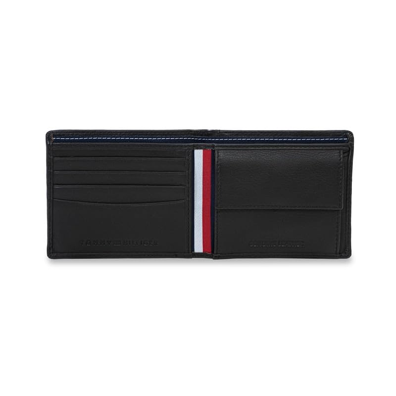 Image of Tommy Hilfiger Men's Leather Global Coin Wallet Palena| Brown Bifold with Debossed Pattern & Coin Pocket | Stylish & Functional | Ideal for Gifting