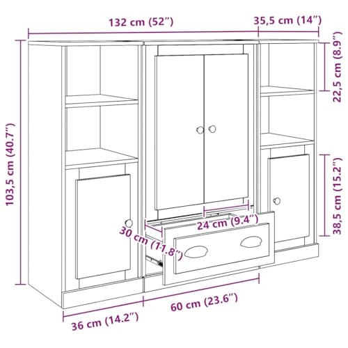 Aparador de madera de roble negro de 3 piezas: el orden perfecto para su comedor familiar 3