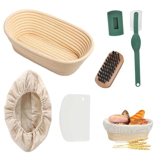 Image of 10 Inch Oval Bread Basket Set, Sourdough Bread Basket for Bread Baking, Handmade Proofing Basket Set with Cloth, Artisan Sourdough Bread Making Tools for Professional and Amateur Bakers