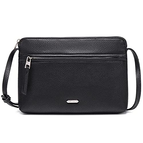 David Jones - Sac Bandoulière Femme - Sacoche Plate Petit Sac à Main Porté Epaule Simili Cuir PU - Besace Pochette Ville Classique Elégant - 2 Compartiments - Sac Téléphone Shopping Voyage - Noir