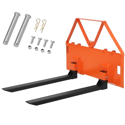 GarveeTech 46 in Skid Steer Pallet Forks, Heavy Duty 3200 LBS Capacity Skid Steer Forks Attachment for Tractors and Loaders, Quick Attach Mount, Orange
