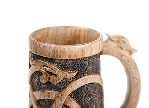 Premium Wooden Beer Mug 20Oz Urnes Style 100% Handcrafted Beer Stein Wine accessories Viking Gifts Medieval Gift Sack Tankard Christmas Coffee Cups Vikings Mug Food Safe