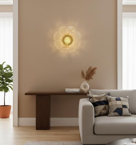 Image of Glowave Golden Acrylic Light Round Flower Design Wall Lamp Lighting Sconce for Living Room Bedroom Bedside - Tricolour (White, Warm White, Natural White) (B71)