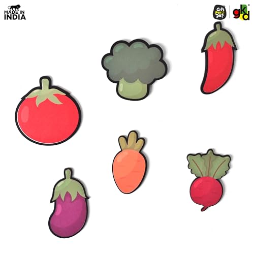 Image of GKD Wooden Fridge Magnet Set - Pack of 6 | Vegetable Fridge Magnets - Cute Veggie Characters for Kids & Kitchen Decor - Durable & Eco-Friendly Fun Magnets - Vegetables