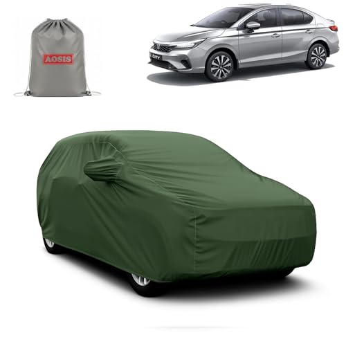Image of AOSIS 'Waterproof' Car Cover Compatible with Honda City Sport /V /VX /ZX /Ehew /5th Gen 300 GSM Uly Coated Thick Fabric 4X4, Adjustable Belt Buckle, Elastic Grip