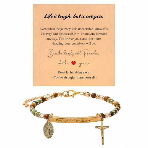 Ohmique Dont Let The Hard Days Win Bracelet - Cross Charm Inspirational Gift for Women Dont Let The Hard Days Win Adjustable Beaded Bracelet Daily Encouragement Jewelry Motivational Engraved Words