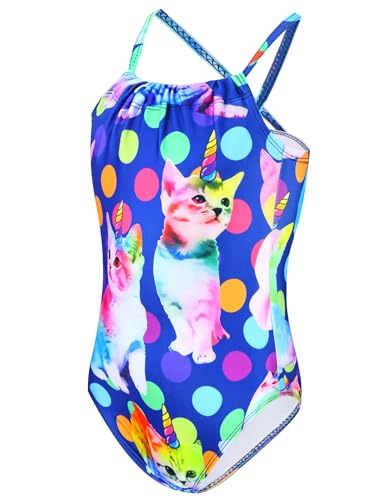 Image of TENVDA Girls Swimsuit Summer Beach Sport Halter Bathing Suits One Piece Swimwear for 2-12 Years Old Kids