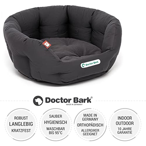 Doctor Bark - Hundebett rund - kuscheliges Hundekörbchen Mittelgroße Hunde mit orthopädischem Wendekissen und Toy-Bone - Waschbar bis 95°C - Made in Germany (M - 50x40 cm, Grau)