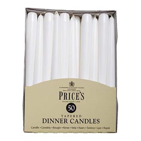 Price's Candles - Tapered Dinner Candles - Pack of 50 - White - Dripless - Unscented - 7 Hour Burn Time Cover