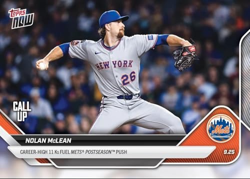2025 Topps Now Nolan McLean #771 Career High 11ks Fuels Mets Post Season Push New York Mets Rookie RC Baseball Card