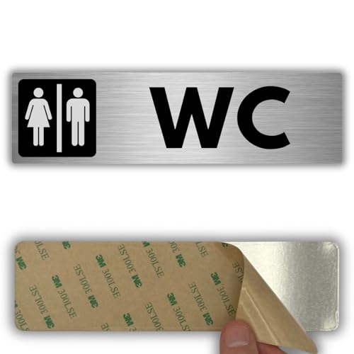 LEIASA | Schild WC Damen & Herren - 5 x 18 cm - Stärke 0 8 mm - Aluminium - Selbstklebende Platte - Unisex-Toilette - Piktogramm - (Unisex-WC)