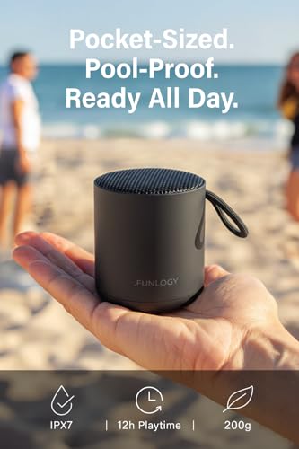 Image of FUNLOGY Portable Mini2 Bluetooth Speaker, Wireless Portable Speaker with Deep Bass, IPX7 Waterproof, TWS Stereo Pairing, Built-in Mic, Small Speaker for Shower, Outdoor, Travel, Black