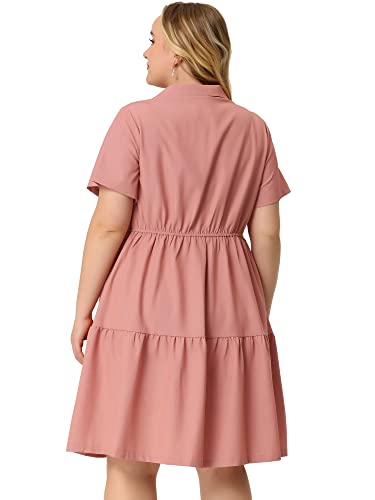 Image of Agnes Orinda Plus Size Chambray Dress for Women Short Sleeve Button Down Flowy Tiered Shirt Dresses