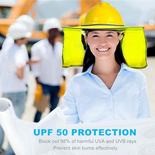 Image of XIAKE 2 Pack Hard Hat Sun Shade Full Brim Mesh Neck Sun Shield with Reflective Strips,High Visibility Yellow