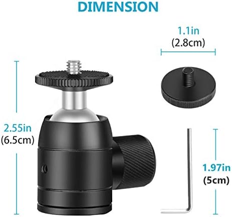 Neewer Mini Ball Head 1/4 inch Screw 360 Degree Rotatable Tripod Head with Lock and Hot Shoe Mount Adapter for LED Light,Ring Light, Tripod, Monopod, Slider, Camera, Load Up to 6.6 pounds/3 kilograms