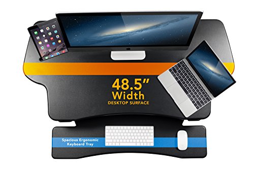 Mount-It! 48" Electric Adjustable Standing Desk Converter 2 Monitors, Adjustable Stand Up Desk Riser for Monitors, X-Large Motorized Workstation Topper with Keyboard Tray for Home Office, Black