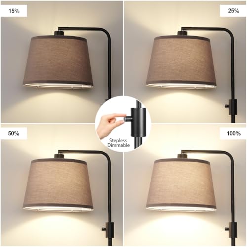 Image of 【Upgraded】 Dimmable Black Floor Lamps, 1000 Lumens LED Edison Bulb Included, Arc Black Floor Lamps for Living Room Modern Standing Lamp with Khaki Shade, Tall Lamps for Living Room Bedroom Office