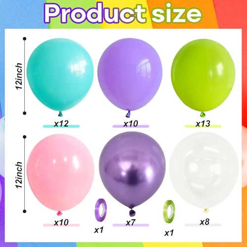 Image of Pink Blue Purple Party Balloons, Pack of 60 12 inch Monster Balloons with Clear Balloon, Pink Metallic Purple Teal Green Balloons for Kids Magic Theme Birthday Baby Shower Party Decorations Supplies