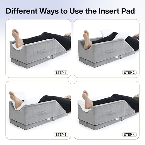 Image of FOVERA Adjustable Single Leg Elevation Pillow | 4-Height Customizable Support | High Resilience Foam | Ideal for Surgery Recovery, Injuries, and Rest | Washable Cover (Grey)