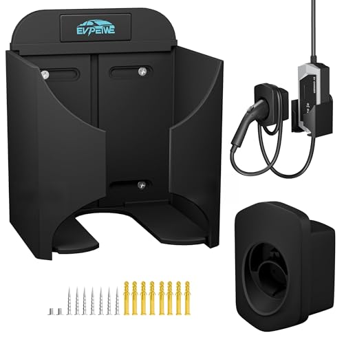 EVPEIWE EV Charger Holder Wall-Mount Connector Nozzle Holster Dock for SAE J1772 Adjustable EV Charging Control Box Holder & EV Cable Organizer Set EV Charger Cable Holder for Indoor/Outdoor