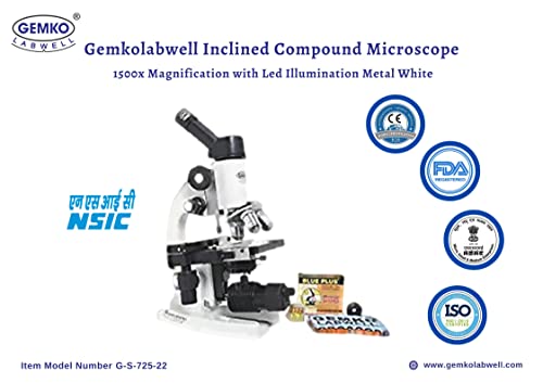 Image of Gemkolabwell Inclined Compound Binocular Microscopes, Laboratory Microscope with 1500X Eyepieces, Dual Layer Mechanical Stage, Blank Slides, Cover Slips, Students and Adults Use