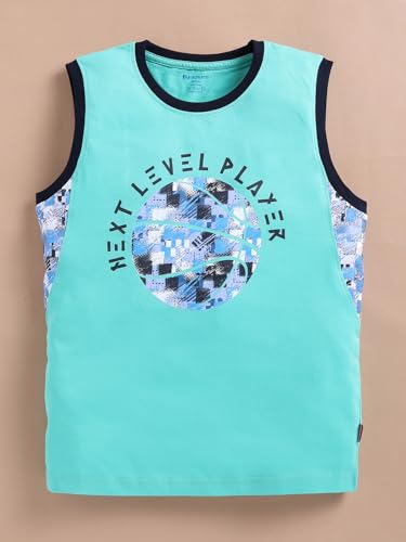 Image of Bumchums Boys Sleeveless Round Neck T-Shirt and Pant Set for Boys, Casual Clothing Set, Trendy and Cute, Graphic