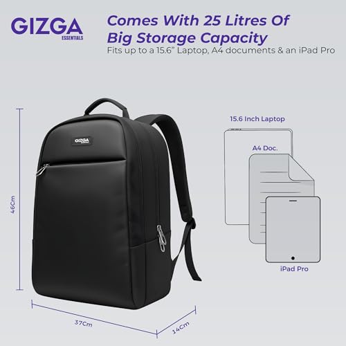Image of GIZGA essentials 25L Laptop Backpack Fits Upto 15.6 Inch Laptops| Number Lock, USB Charging Port, Water Resistant, Multiple Compartments, Padded Straps, Bottle Holder| Travel Bag for College & Office