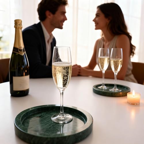 WORHE Natürlicher Marmor Tablett für Ringe und Schmuck Schale, 5,9-Zoll-Runde dekorative Tablett, Marmor Tablett für Küche, Eitelkeit, Bad, Home Décor - Grün