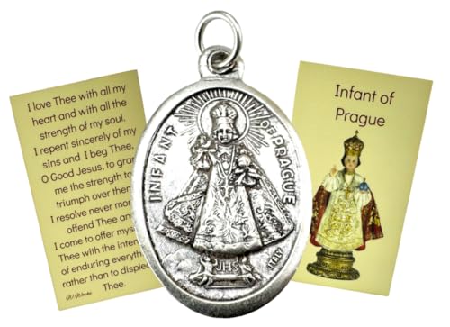Westmon Works Infant of Prague Medal Set with Holy Card 1 Inch Italian Metal Medallion