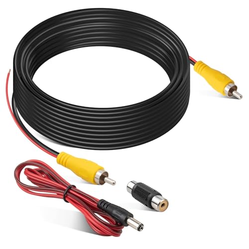 EWAY 20ft RCA Video Extension Cable w/Trigger Wire for Connection to Car Reverse Rear View Backup Camera and Aftermarket Radio Monitor Head Unit Stereo, w/Female Coupler Adapter and DC Power AV Cord