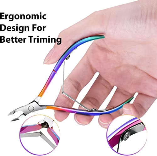 Easkep 2CR13 Cuticle Trimmer With Cuticle Pusher, Cuticle Remover Professional Stainless Steel Cuticle Cutter Nippers Rainbow Sharp Sturdy Pedicure Manicure Tools thumb #5