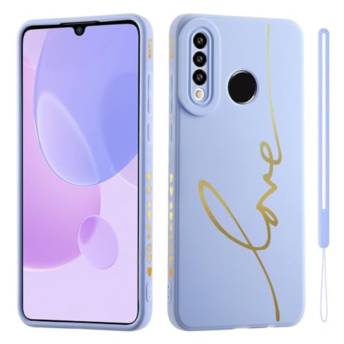 HAONANDE Cover Per Huawei P30 LITE, Custodia Brillantini Carino Scintillante per Donne e Ragazze, Cute Motivo Cuore Gold Love, Sottile Antiurto Silicone TPU Morbida Case Blu