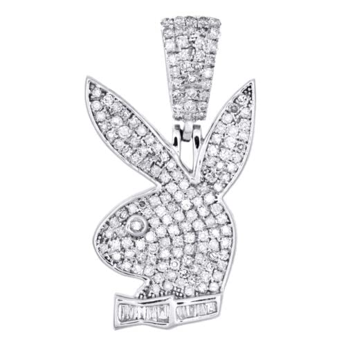 GenericRING JEWELS 3/4 CT Round Cut Diamond Baguette Diamond Playboy Bunny Charm Pendant 1.2'' Real 925 Sterling Silver