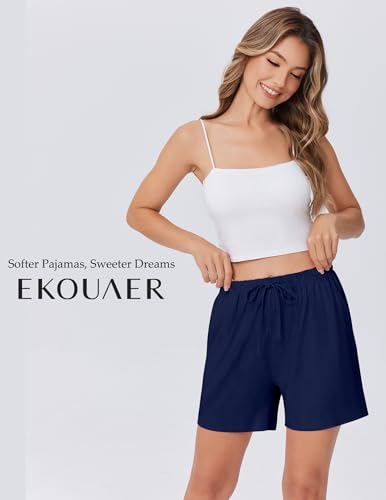 Image of Ekouaer Pajama Shorts for Women Soft Comfy Lounge Shorts Drawstring Pj Shorts Short Pajama Bottoms with Pockets S-XXL