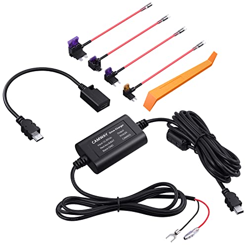 CAMWAY Kit de cableado Universal para Dash CAM Mini USB 12V-24V a 5V Kit de Alambre Duro Caja de Fusibles Grabadora de Coches Dash CAM con Cable Micro USB para Nextbase, etc.