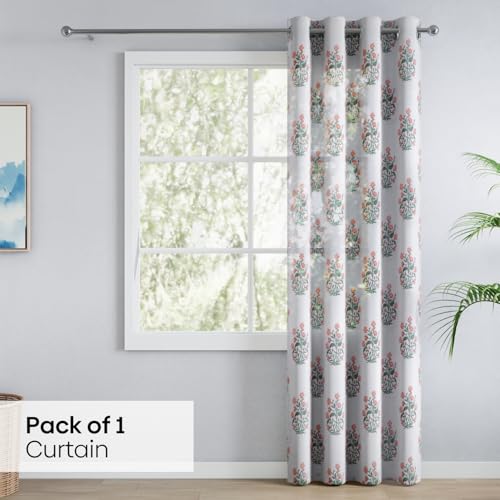 Image of haus & kinder Sheer Door Curtain 7 Feet Long Pack of 1 Door Curtain, 7 Feet Curtain for Door, Light-Filtering & Breathable (Floral Spring, Multicolor 114x213cm)