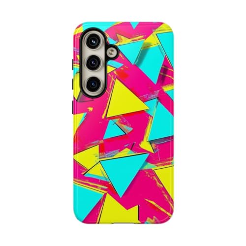 Coque Samsung S24 motif triangles fluo rose rigide brillante