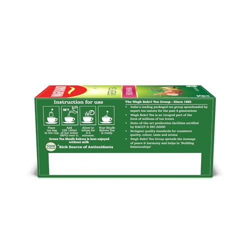 Image of Wagh Bakri Green Tea Shudh Kahwa Tea Bag, 25 Tea Bag*2.5G, 62.5 Grams (Pack of 2)