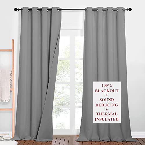 NICETOWN Outdoor Noise Blocking Blackout Curtains, Full Privacy Wall Divider, Heavy-Duty Blinds for Office Windows, Inside Detachable Felt Liner Curta