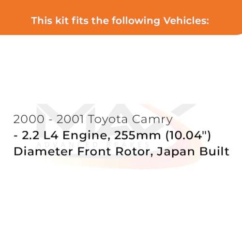Image of Max Advanced Brakes Front & Rear Brake Kit Compatible With 2000 2001 Toyota Camry 2.2L w /10.04 inch Frt Rotor Japan Built Replacement Geomet Coated OE Disc Brake Rotors and Ceramic Brake Pads