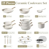 Bazova 25Pcs Pots and Pans Set Non Stick, Titanium-Reinforced Ceramic Cookware Set Non Stick, Non Toxic PFAS-Free Induction Ready, Long-Lasting Performance, Full Kitchen Set with 3 Casseroles — image 7