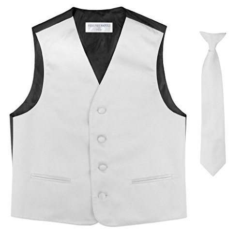 Boy's Dress Vest & Necktie Solid Silver Grey Color Neck Tie Set Size 10 #TOP20
