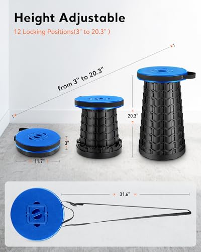 Image of Height Adjustable Foldable Stool Chair - Collapsible Stool for Waiting in Line - Portable Folding Camping Stool, Compact Collapsible Seat for Fishing, Hunting, Patio, Camping, Party & Gathering(Blue)